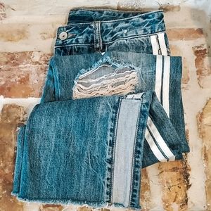 Larn Beey Painted On High Rise Distressed Ankle Boyfriend Jeans